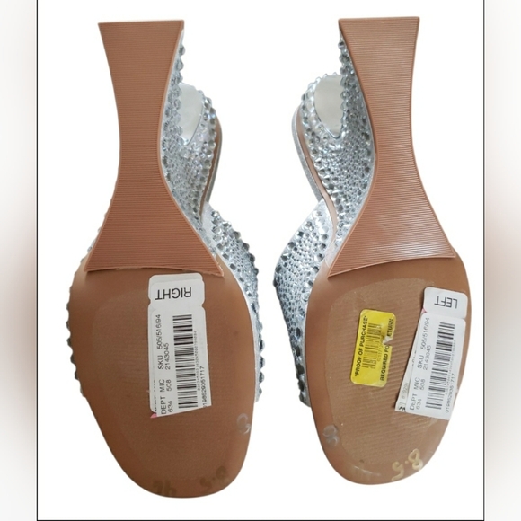 Holiday Rinestone Silver 8.5 Bling Sexy Sculpture Formal Heel Mule New - Picture 3 of 11